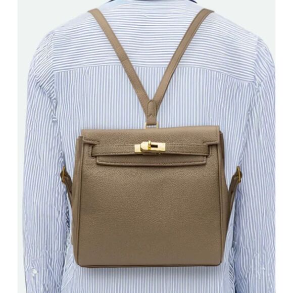 Taupe Leather Belt Buckle Kate Backpack - Picture 2 of 7